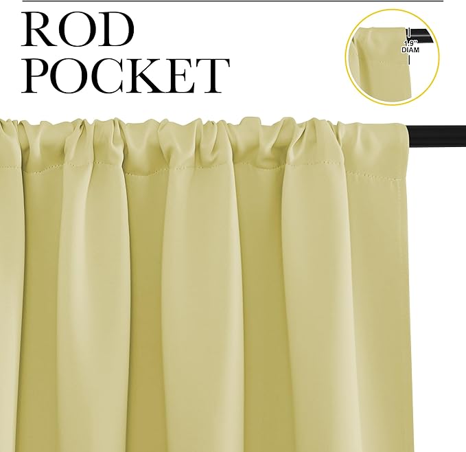 NICETOWN Blackout Curtains Window Draperies, Paler Yellow, Set of 2, 70 by 95 inches Long, Window Treatment Thermal Insulated Solid Room Darkening Drapes for Bedroom - Image 2