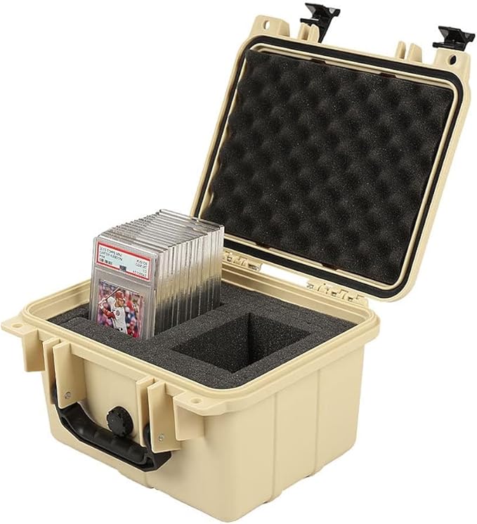 G-PLUS Small Beige Graded Card Storage Box, Compatible With BGS PSA SGC FGS Graded Sports Trading Cards, Weatherproof Case Impact Absorbing Foam Slots by G-PLUS