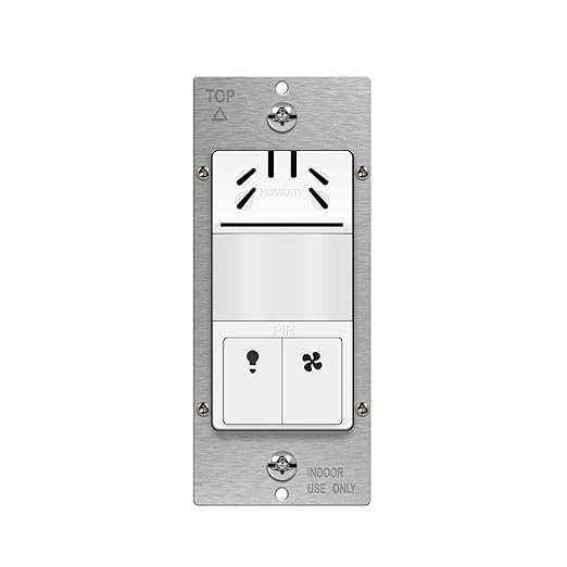 TOPGREENER Dual Tech Humidity Sensor Switch, Infrared PIR Motion & Air Moisture Detection, Bathroom Fan & Light Control, Adjustable Timing, Neutral Wire Required, UL Listed, TDHOS5, White by TOPGREENER