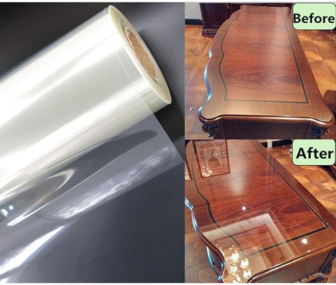 HOHOFILM 2mil Transparent Furniture Protective Film Heat Resistance Gloss Table Top Cloth Mat Self-Adhesive Stickers Clear for Wood Table Kitchen Countertop Anti-Oil 80cmx500cm - Image 3