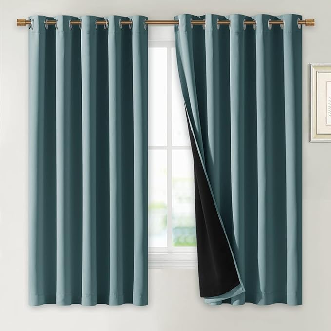 NICETOWN 100% Blackout Lined Curtains, 2 Thick Layers Completely Blackout Window Treatment Thermal Insulated Drapes for Kitchen/Bedroom (Greyish Blue, 1 Pair, 70" Width x 63" Length Each Panel) by NICETOWN