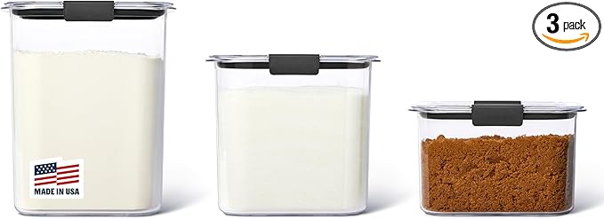 Rubbermaid Brilliance Plastic Food Storage Pantry Baking Set, 3 Containers with Lids (6 Pieces Total), BPA-Free, Clear by Rubbermaid