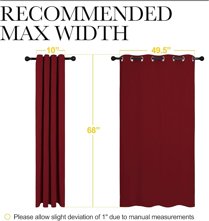 NICETOWN Christmas Burgundy Window Curtains Blackout Drapes, Thermal Insulated Solid Grommet Blackout Curtains/Draperies for Laundry Room (One Pair, 55 by 68-inch, Burgundy Red) - Image 7