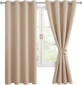 Hiasan Blackout Curtains for Bedroom, 52 x 63 Inches Length - Thermal Insulated & Energy Saving Window Curtains for Living Room, 2 Drape Panels Sewn with Tiebacks, Beige by Hiasan