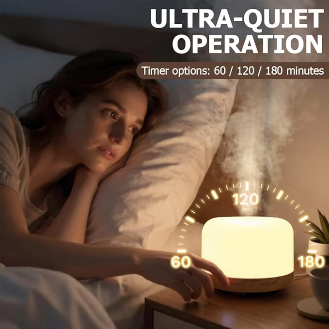 500ml Premium Essential Oil Diffuser,Quiet 4-in-1 Ultrasonic Aromatherapy Humidifier,7 Color LED Lights,with Adjustable Automatic Timer Off Function and Spray Mode. (Yellow Woodgrain,Mini Model) - Image 7