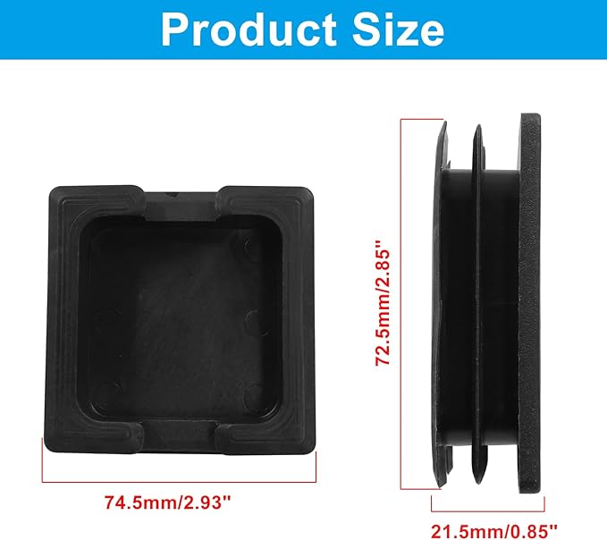 8 Pack 3" Square Plastic Plugs, Black Tubing End Caps Plugs Insert for Square Tube and Furniture Legs - Image 2