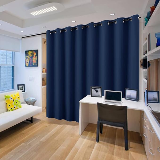 RYB HOME Room Divider Curtains, Triple Weave Heavy Duty Blackout Drapes Soundproof Large Window Treatment for Bedroom Dining Hall Shared Area, W180 x L108 inches, Navy Blue, 1 Panel - Image 2