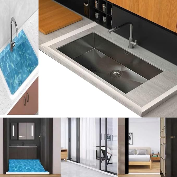 Shower Dam Self Adhesive, Shower Water Blocker for Kitchen Bathroom, Shower Guard Shower Threshold Water Dam for Bathtub, Countertop Edge Trim(White/157in) - Image 8