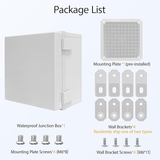 Junction Box IP65 Waterproof Dustproof ABS Plastic Enclosure, Outdoor and Indoor Project Box Hinged Cover with Mounting Plate Wall Brackets Outer Dimension 11.8"x 11.8" x 7.1", Grey… - Image 7