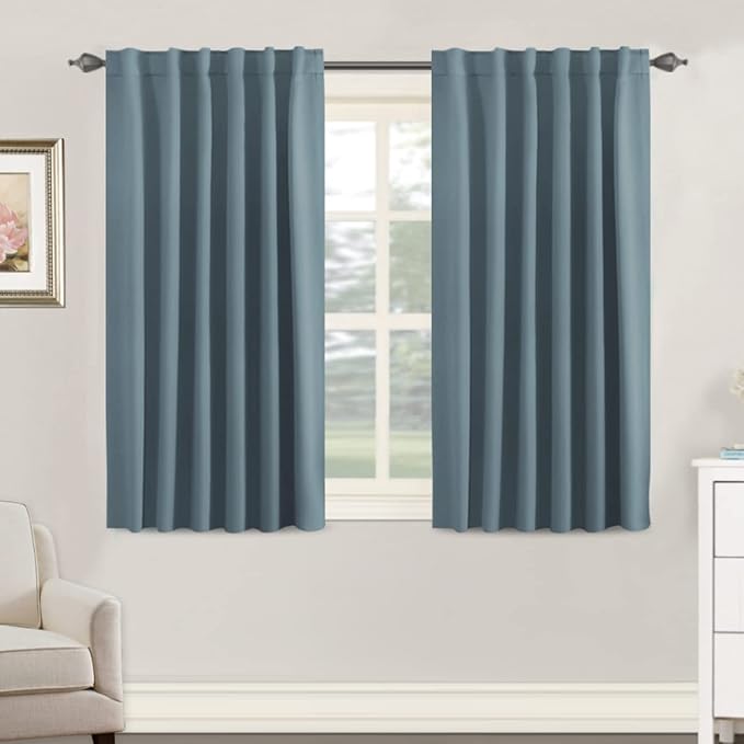 H.VERSAILTEX Blackout Curtains Thermal Insulated Window Treatment Panels Room Darkening Blackout Drapes for Living Room Back Tab/Rod Pocket Bedroom Draperies, 52 x 45 Inch, Stone Blue, 2 Panels by HVERSAILTEX