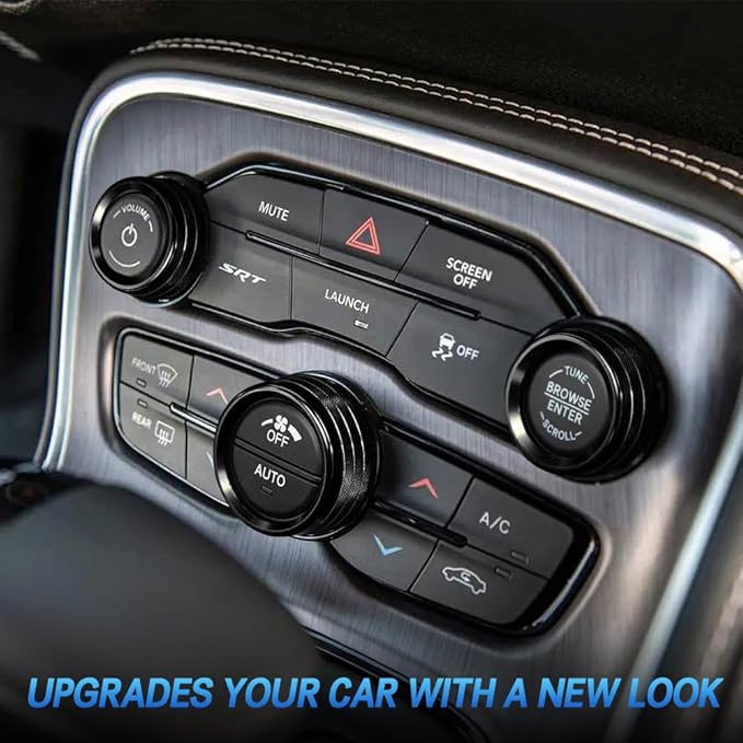 3PCS Air Conditioner Switch Button Knob Cover, Auto Accessories Climate Control Knob Covers, Aluminum Alloy Knob Ring Trim Cover Compatible with Dodge Challenger Durango 2015-2022 (Black) - Image 3