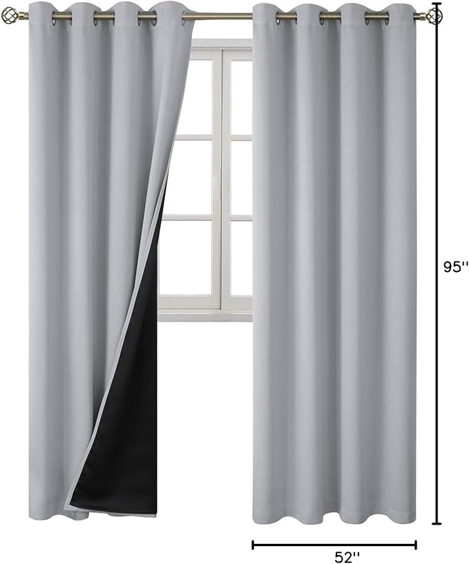 BGment Light Grey Blackout Curtains 95 Inches Long 2 Panels Set for Living Room, Thermal Insulated 100% Light Blocking Curtains & Drapes, Grommet Soundproof Curtains for Bedroom Window, Each 52 Wide - Image 9