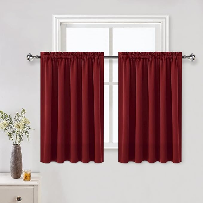 DWCN Burgund Short Blackout Curtains for Bedroom/Kitchen, Thermal Insulated Energy Saving Room Darkening Curtains for Living Room (W60 x L36 inch, Set of 2 Panels, Top of Rod Pocket) by DWCN
