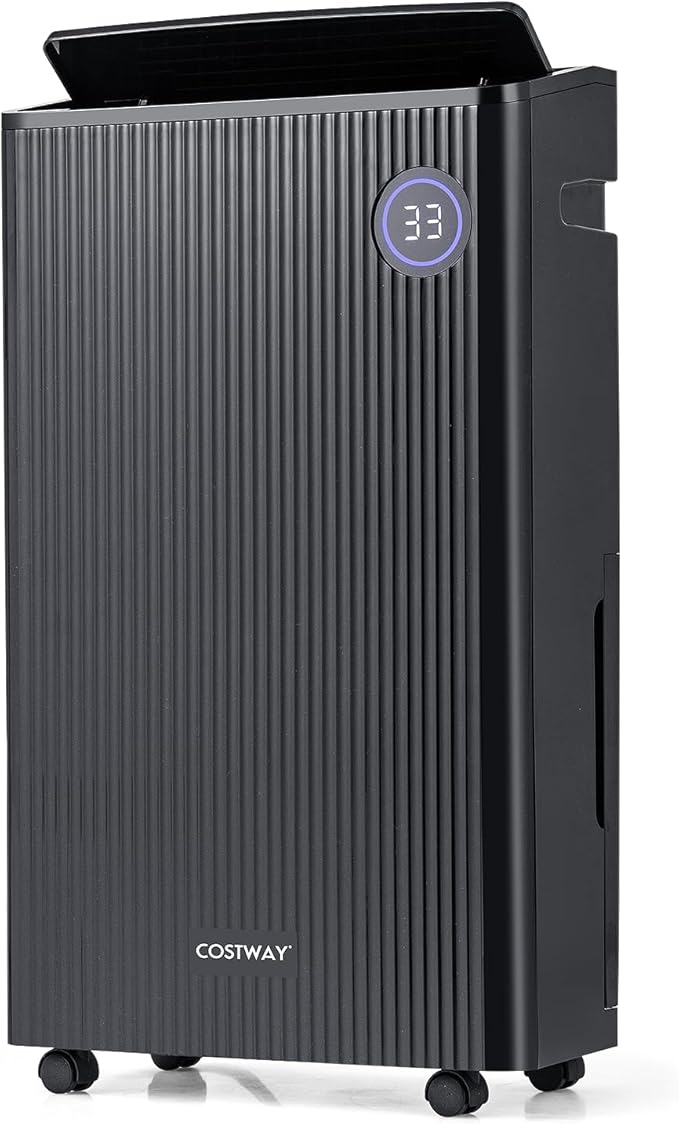 COSTWAY 4,500 Sq. Ft Dehumidifier for Basement, 3-Color Humidity Indicator, Dry Clothes Mode, 12" Drain Hose & Wheels, 57 Pints Dehumidifier for Large Room (Black) by COSTWAY