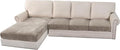 H.VERSAILTEX Velvet Stretch Sectional Couch Covers 4 Pieces Sofa Seat Cushion Covers L Shape Separate Cushion Couch Chaise Cover for Both Left/Right Couch (Large Sofa 3 Seater + 1 Chaise, Oatmeal) by HVERSAILTEX