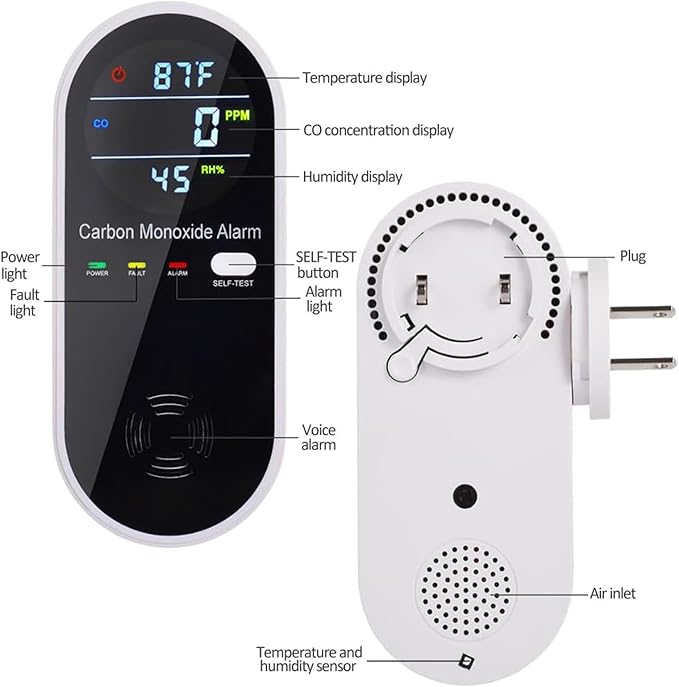 3-in-1 Carbon Monoxide Detector, Carbon Monoxide Detector Plug in Wall with Temperature & Humidity Display, CO Alarm Monitor with Color LCD Display, Accurate & Easy to Install - Image 4