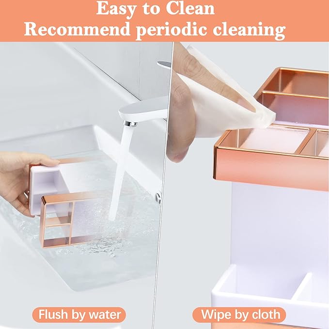 Chintu Kids Toothbrush Holder Set Rust Free Family Toothpaste Holder for Bathroom Countertop, Plastic Toothbrush Organizer Stand, Electric Toothbrush Holder Bathroom Shower Accessories Withe/Rose Gold - Image 5