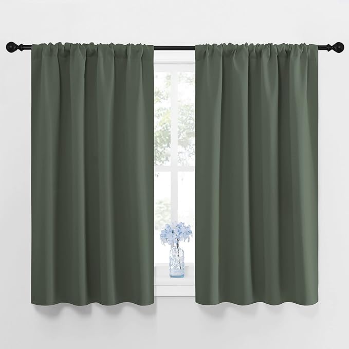 NICETOWN Bedroom Curtains Blackout Draperies - All Season Thermal Insulated Solid Rod Pocket Top Blackout Curtains/Drapes for Kid's Room (Dark Mallard, 1 Pair, 42 x 48 Inch) by NICETOWN