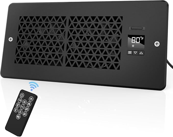 Register Booster Fan for 4" x 10" Register Holes with Remote Control and Thermostat, 10-Speeds Floor Vent Fans Booster - Enhances AC Heating&Cooling Airflow, Quiet Air Duct Fan for Wall, Black by MATULSA