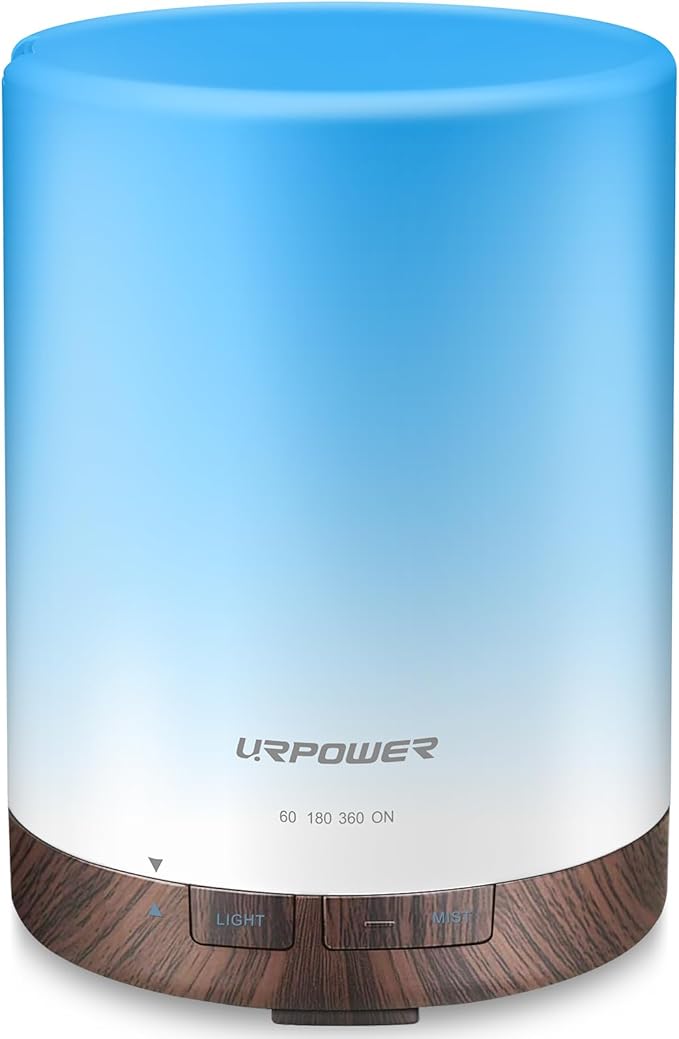 URPOWER 300ml Essential Oil Diffuser Ultrasonic Air Humidifier AUTO Shut Off Aromatherapy Scent Diffuser Night Light 7 Color Changing LED Lights and 4 Timer Settings for Home Office Yoga by URPOWER