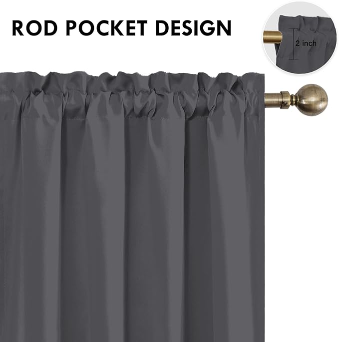 DWCN Blackout Curtains for Bedroom 63 Inch Length 2 Panels Set, Solid Thermal Insulated Energy Saving Rod Pocket Window Treatment Curtains Blackout Drapes (W42 x L63 Inch, Dark Grey) - Image 3