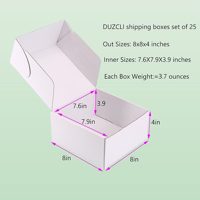Small Shipping Boxes 8x8x4 Inch (25 Pack) - Sturdy White Corrugated Cardboard Boxes for Small Business, Ecommerce, Mailing & Packaging | Recyclable Gift & Storage Boxes - Image 2