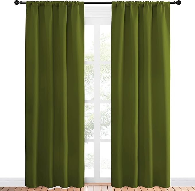 NICETOWN Christmas Decoration Blackout Curtain for Kitchen Window, Function Thermal Insulated Blackout Panels for Bedroom, 1 Pair, Olive Green, Rod Pocket Style, 42 by 84 inches - Image 2