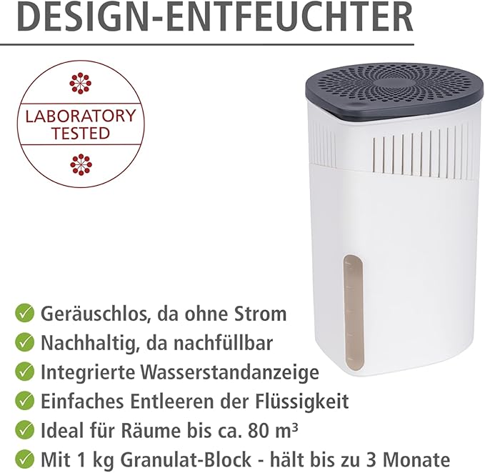 WENKO Portable Dehumidifier Drop Design, Compact and Rechargeable Dehumidifier for Bathroom, Closet, Bedroom, Garage, Covers up to 2800 Cubic Feet, 2.2 lbs, White, 5.9 x 9.1 x 5.9 in - Image 2