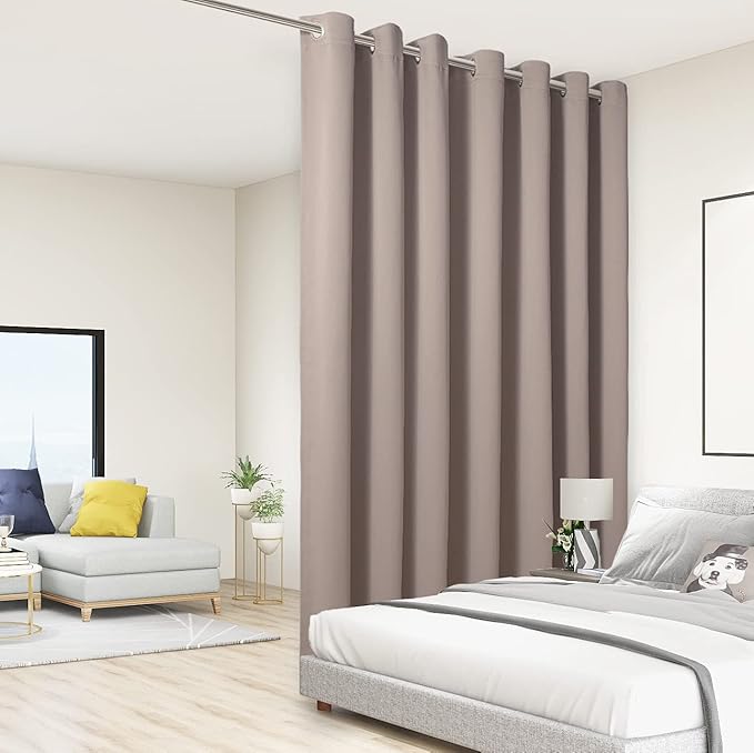 BONZER Room Divider Curtain Total Privacy Wall Noise Reducing Wide Blackout Curtains for Patio Sliding Glass Door, 84L x 108W Inch (7L x 9W ft), 1 Panel, Khaki by Bonzer