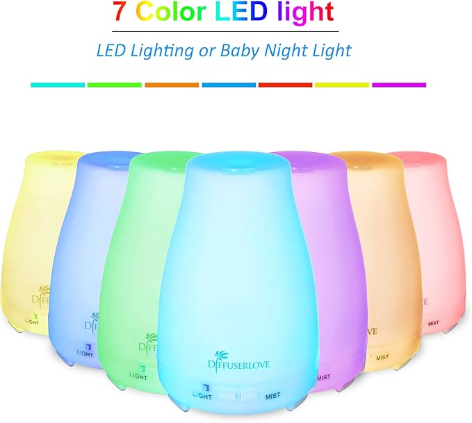 Diffuserlove 2 Pack 200ml Essential Oil Diffuser Ultrasonic Aromatherapy Diffuser Cool Mist Humidifiers with 7 Color LED Lights & Waterless Auto Shut-Off for Home Office Kitchen Bedroom - Image 2