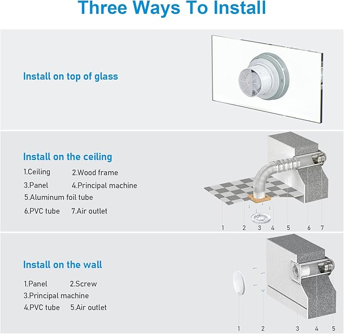 Bathroom Exhaust Fan, 6 inch Silent Ceiling and Wall Mount Ventilation Fan with Anti-Backflow Check Valve, Balanced Air Solution, for Tub Shower Enclosure, 110V (Round) - Image 4