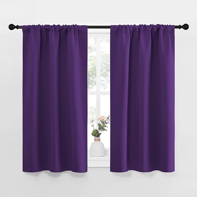 NICETOWN Kitchen Curtains Blackout Drapes & Curtains, Energy Smart Window Treatment Curtain Panels for Bedroom (Royal Purple, 34 in x 45 in (W x L), Set of 2) by NICETOWN