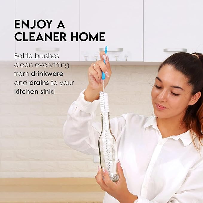 Turbo Microfiber Bottle Brush Cleaner Pack - Set of 5 Bottle Brushes for Cleaning Baby Bottles, Water Bottles, Tumblers, Wine Decanters, Flask, Bong, Vase Cleaner - One Straw Cleaner Brush - Image 2