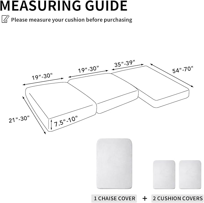 Easy-Going Stretch 3 Pieces Couch Cushion Covers for Sectional Sofa Left/Right L Shape Chaise Lounge Sofa Seat slipcover Anti-Slip Sofa Cover Soft (2 Seater + 1 Chaise, Snow White) - Image 2
