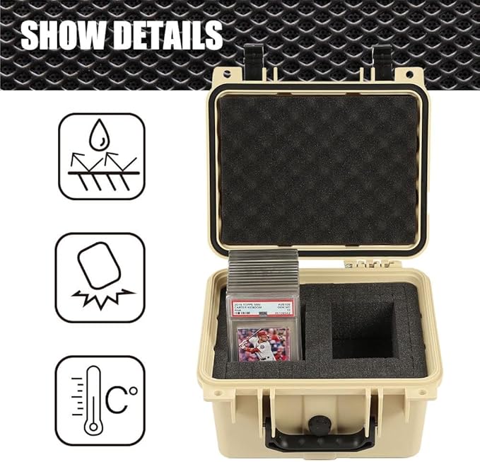 G-PLUS Small Beige Graded Card Storage Box, Compatible With BGS PSA SGC FGS Graded Sports Trading Cards, Weatherproof Case Impact Absorbing Foam Slots - Image 3