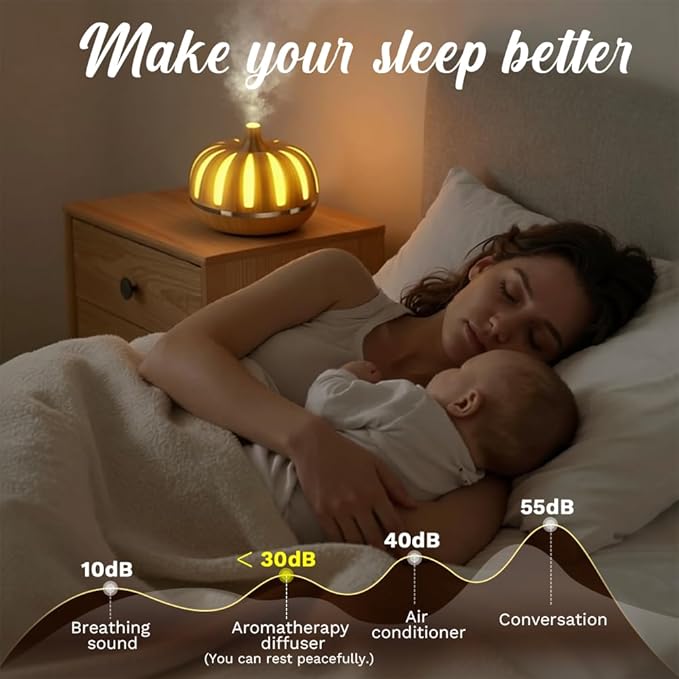 Essential Oil Diffuser 300ml for Home Bedroom, Aromatherapy Oil Diffuser with 3H 6H Timer, 7 Color Light, USB Type-C, Pumpkin Design, Auto Shut-Off(Light Woodgrain, Pumpkin) - Image 4