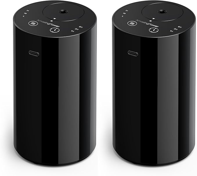 Waterless Essential Oil Diffuser, Portable Aromatherapy Diffuser with 20mL Capacity, Battery Operated Mini Scent Diffuser,3 Mist Levels & Timers, Leak-Free, for Home, Car, Office (Black 2 Pack) by AMAZINGFLOWER