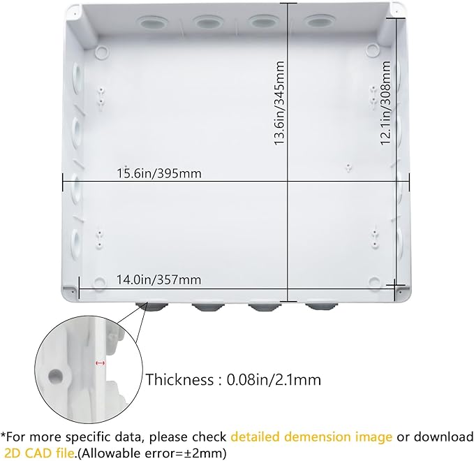 LeMotech ABS Plastic Dustproof Waterproof IP65 Junction Box Universal Electrical Project Enclosure White 15.7 x 13.8 x 4.7 inch (400 x 350 x 120 mm) - Image 3