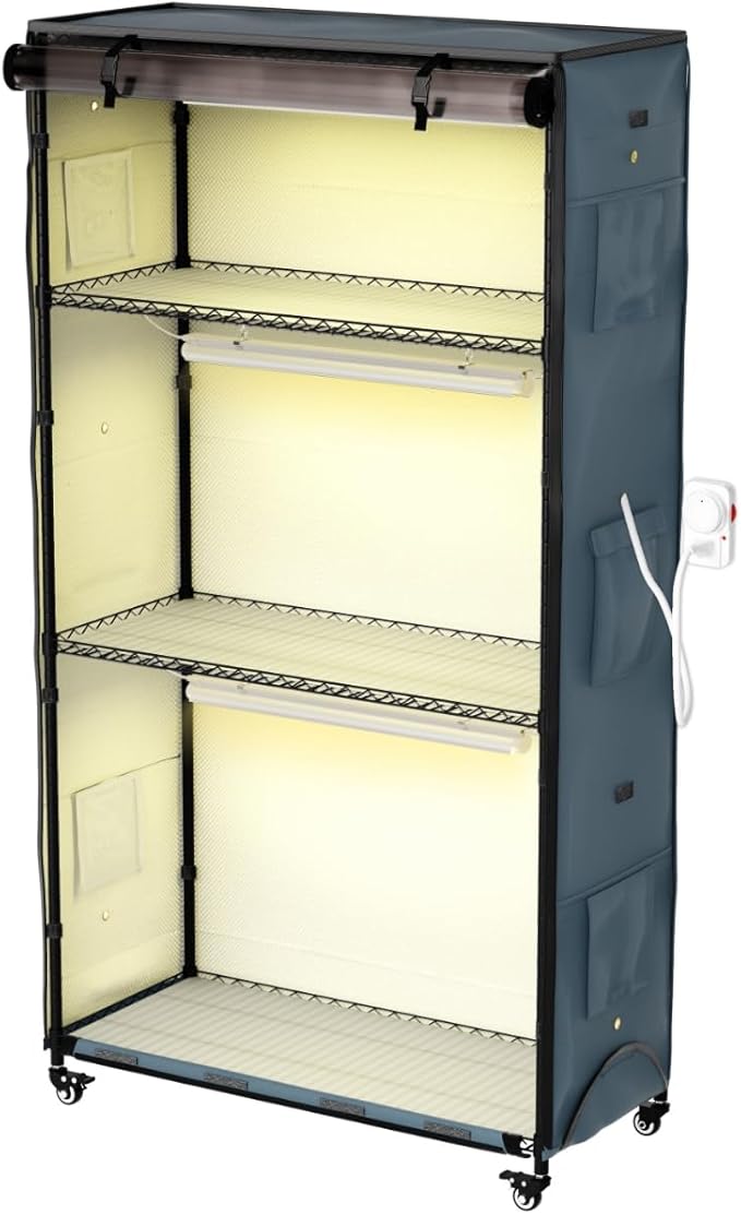 Indoor Orchid Greenhouse with Grow Lights, 4-Tier Plant Stand with 3 Full Spectrum T8 Grow Lights, Timer, Thermometer, Ventilation & Wheels, Smoked PVC Cover for Orchid Care and Indoor Gardening by MOLLYAIR