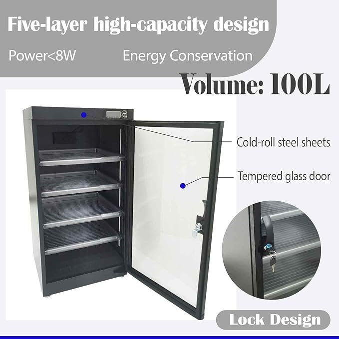 100L Electronic Camera Storage Dry Cabinet, 5 Layers Camera Digital Dehumidifying Dry Box for Lens and Electronic Equipment Storage - Image 6