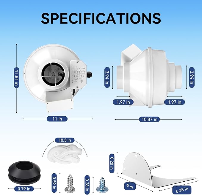 Dryer Booster Fan with Auto On/Off Pressure Sensor-4” DBF 110 Inline Dryer Vent Booster for Long Duct Runs for Indoor/Outdoor, Reduces Drying Time & Lint Buildup 167 CFM - Image 2