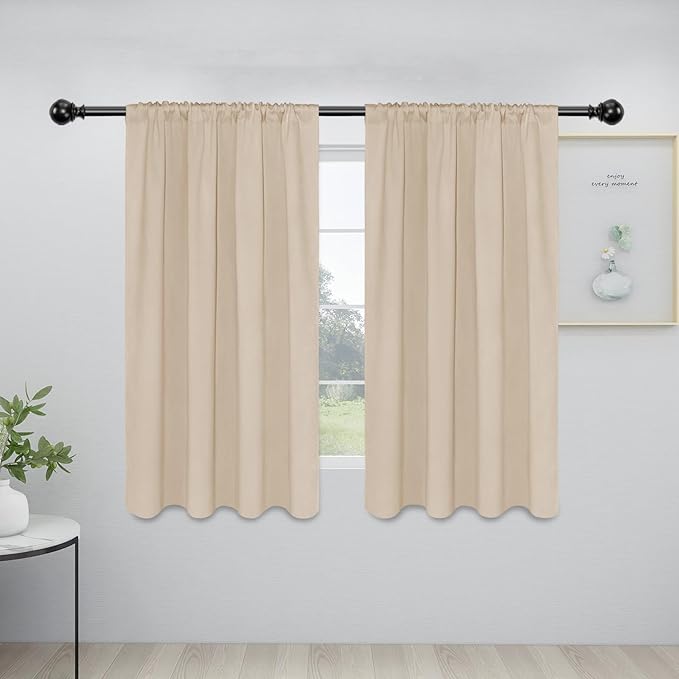 Easy-Going Rod Pocket Blackout Curtains for Bedroom, Room Darkening Window Curtains for Living Room, Thermal Insulated Noise Reduction Solid Window Drapes, 2 Panels(34x54 in, Beige) by Easy-Going