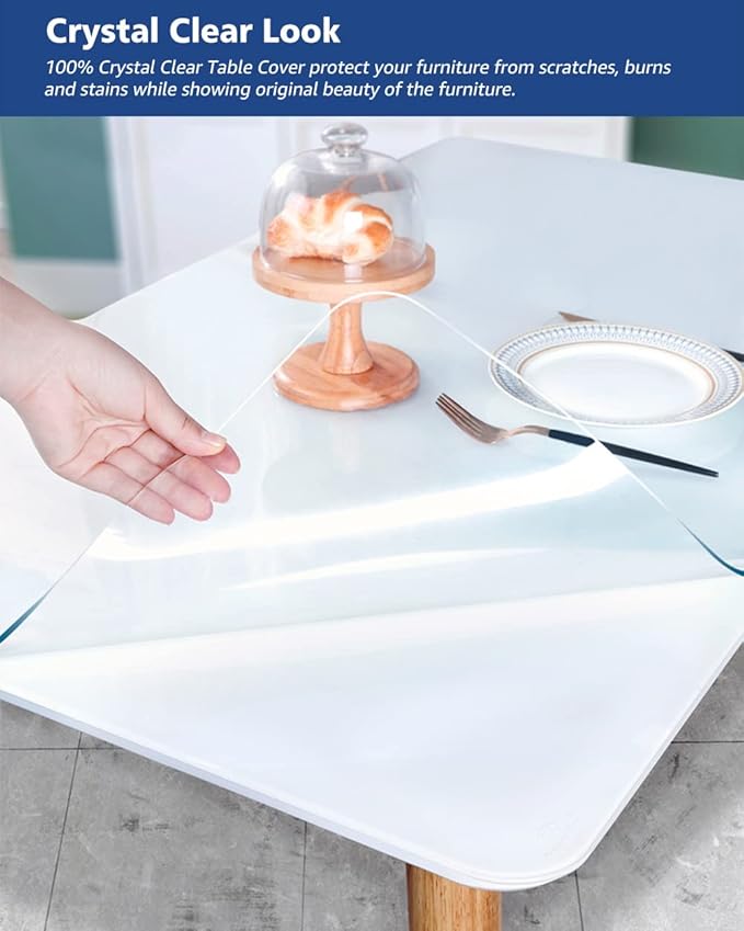 44X96 Inch Clear Plastic Dining Table Protector Pad PVC Tablecloths Waterproof Clear Vinyl Tabletop Cover Mat 1.5mm Thick Transparent Furniture Surface Protector Easy Clean Heat Resistant - Image 5