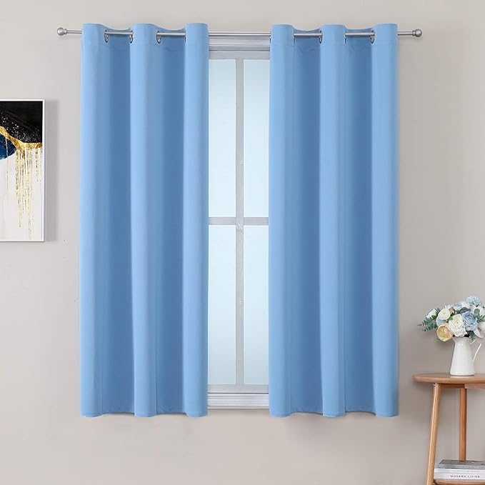 ChrisDowa Grommet Room Darkening Curtains for Bedroom and Living Room - 2 Panels Set Thermal Insulated Blackout Curtains (Sky Blue, 42W x 63L) by ChrisDowa