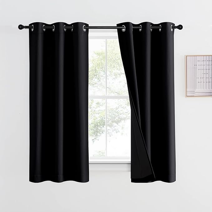 NICETOWN Truly Blackout Curtain 54 inches Length, 2 Thick Layers Completely Blackout Window Treatment Thermal Insulated Lined Drape for Basement Window (Black, 1 Panel, 42 inches Width Each Panel) by NICETOWN