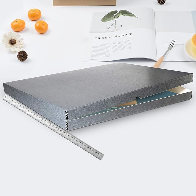 Lineco Folio Storage Box, Clamshell Design with Metal Edge. 23.5x30.5x1.75 in, Archival Boxboard, Organize and Preserve Photos, Prints, Cards, Magazines, Documents, Art, Ephemera, Family Records, Gray - Image 3