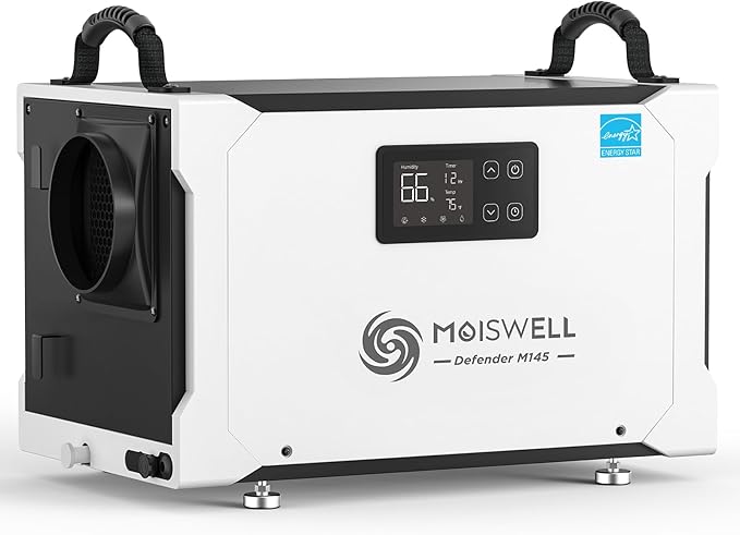 155 Pint Commercial Dehumidifier with Drain Hose for Crawl Spaces, Basements, Industry Water Damage Unit, Large Capacity, Compact, Portable, Auto Defrost, Memory Starting by Moiswell