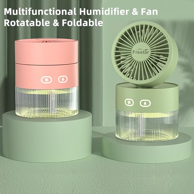Personal Cooling Fan and Small Air Humidifier 350ml with LED Night Light, Desktop USB Charging Humidifier and Fan 3 in 1 for Office and Small Room, No Battery (Green) - Image 8