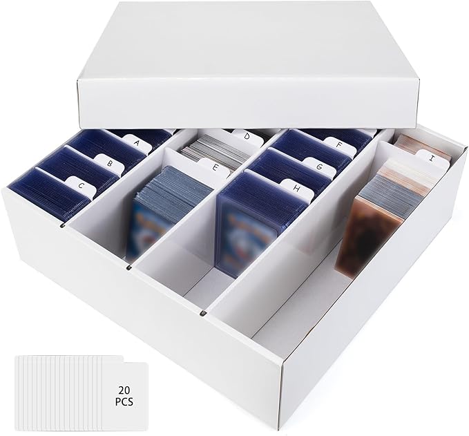 Trading Card Storage Box, 4 Row 3200 Count Collector Cards Box with Divider, White Corrugated Cardboard Compatible with Top Loader Organizer Sorting Tray Box for Sports Cards, MTG, TCG Cards (1-Pack) by XRACV