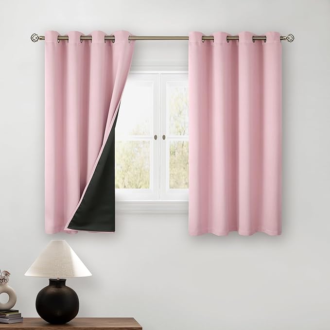 BGment Baby Pink 100% Blackout Curtains for Girls Bedroom 54 Inch Length, Thermal Insulated Full Light Blocking Grommet Noise Cancelling Small Window Curtains for Nursery 2 Panels Each 52 Inch Wide by BGment